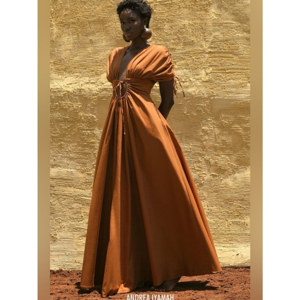 Andrea Iyamah Xena Dress Burnt Orange Size Medium (US 8-10) Cotton Maxi Dress
